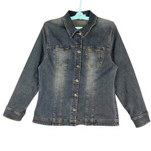 H&M Women's Stretch Dark Wash Blue‎ Denim Jacket Size Medium Button-Up